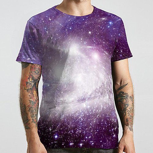 

Men's Unisex Tee T shirt 3D Print Galaxy Graphic Prints Plus Size Print Short Sleeve Casual Tops Basic Designer Big and Tall Purple