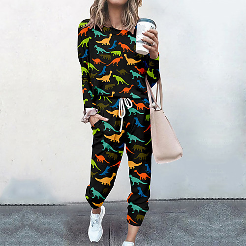 

Women's Streetwear Cinched Print Going out Casual / Daily Two Piece Set Sweatshirt Tracksuit Pant Loungewear Drawstring Print Tops