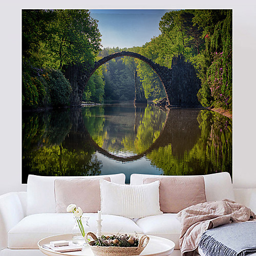 

Wall Tapestry Art Decor Blanket Curtain Hanging Home Bedroom Living Room Polyester Forest River Bridge