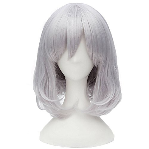 

flovex short fluffy silver grey cosplay wigs natural curly womens costume halloween party daily hair with wig cap