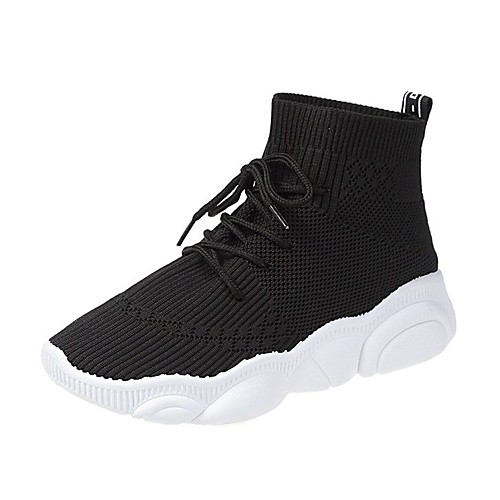 

Women's Trainers Athletic Shoes Wedge Heel Round Toe Booties Ankle Boots Tissage Volant Lace-up Solid Colored White Black / Booties / Ankle Boots