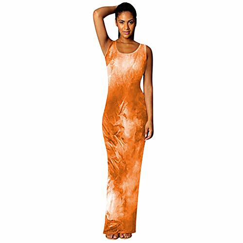 

tie-dye dresses for women summer casual round neck daily long tank dress super soft beach maxi sundress orange