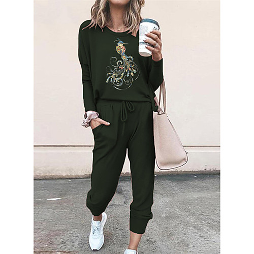 

Women Basic Streetwear Print Vacation Casual / Daily Two Piece Set Tracksuit T shirt Pant Drawstring Print Tops