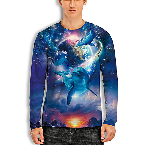 

Men's Tees T shirt 3D Print Graphic Prints Fish Animal Print Long Sleeve Daily Tops Casual Designer Big and Tall Blue