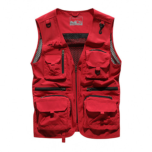 

Men's Hunting Gilet Outdoor Breathable Wearable Comfortable Multi-Pockets Spring Summer Solid Colored Polyester Black Red Army Green