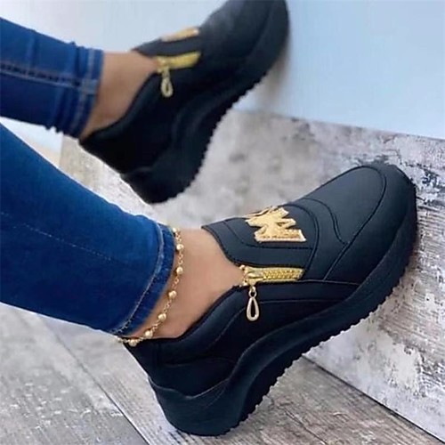 

Women's Sneakers Round Toe PU Black Red Pink