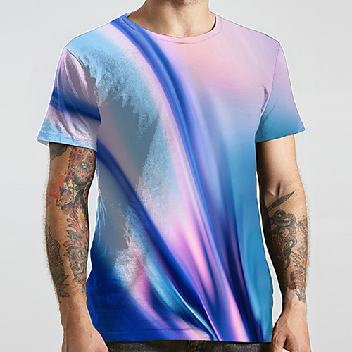 

Men's Unisex Tee T shirt 3D Print Gradient Graphic Prints Plus Size Print Short Sleeve Casual Tops Basic Designer Big and Tall Blue