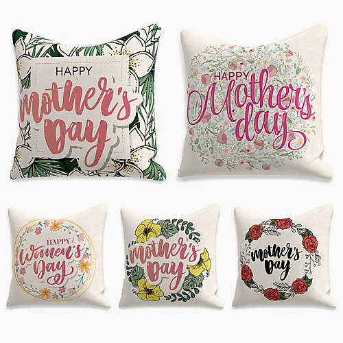 

Double Side Mother's Day Cushion Cover 5PC Linen Soft Decorative Square Throw Pillow Cover Cushion Case Pillowcase for Sofa Bedroom 45 x 45 cm (18 x 18 Inch) Superior Quality Machine Washable