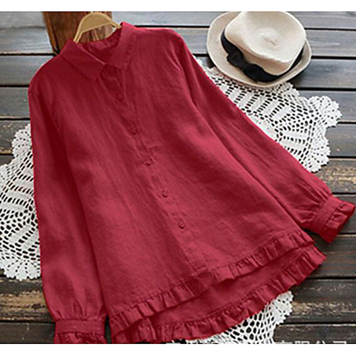 

Women's Plus Size Plain Shirt Large Size Shirt Collar Long Sleeve Tops XL 2XL 3XL Big Size