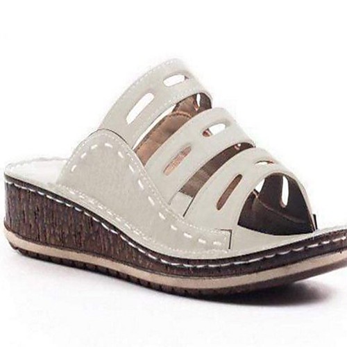 

Women's Slippers & Flip-Flops Wedge Heel Open Toe PU Solid Colored White Blue Brown