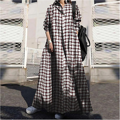 

2021 cross-border aliexpress amazon spring and autumn printed cotton and linen retro ethnic style loose long-sleeved big swing dress