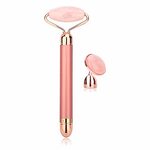 

2-in-1 electric jade roller, natural rose quartz face roller facial massager, replacement vibrating facial roller, anti-wrinkles -provide relaxation & relieve stress for women