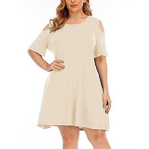 

aksbgg womens plus size short sleeve casual dress cold shoulder swing dress blouse xl apricot
