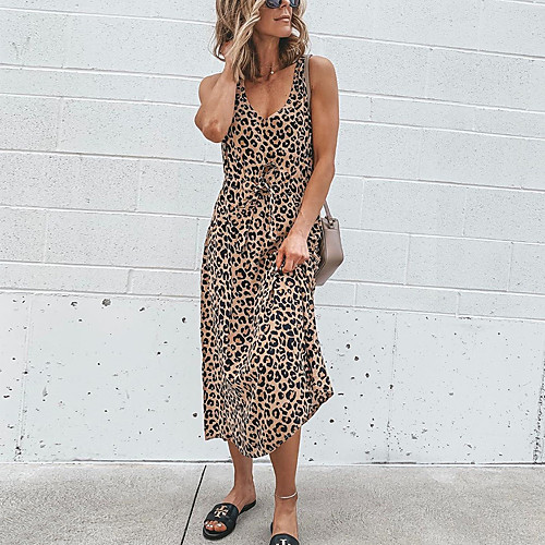 

european and american cross-border ebay amazon hot style 2021 summer hot style wide loose leopard print vest dress women's clothing