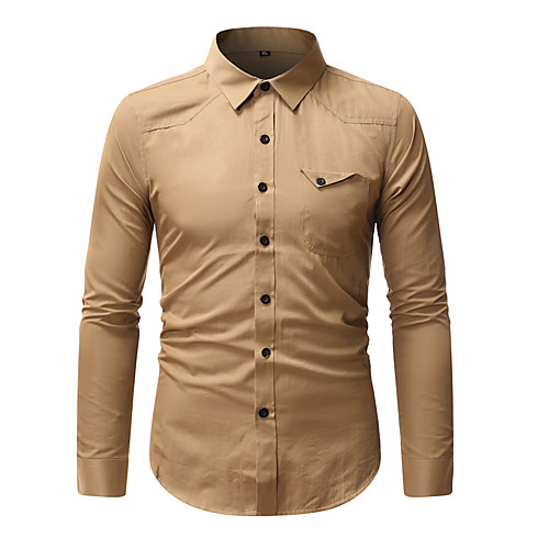 

Men's Shirt non-printing Solid Color Long Sleeve Casual Tops Simple Basic White Red Khaki