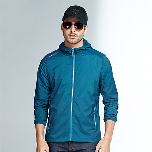 

Men's Hoodie Jacket Hiking Skin Jacket Hiking Windbreaker Outdoor Solid Color Waterproof Lightweight Breathable Quick Dry Jacket Hoodie Top Elastane Full Zip Hunting Fishing Climbing White Blue Light