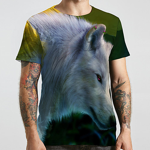 

Men's Unisex Tee T shirt 3D Print Graphic Prints Wolf Plus Size Print Short Sleeve Casual Tops Basic Designer Big and Tall Gray