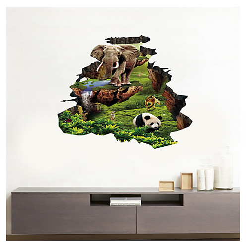 

3D Broken Wall Animal Park Shade Grass Home Background Decoration Can Be Removed