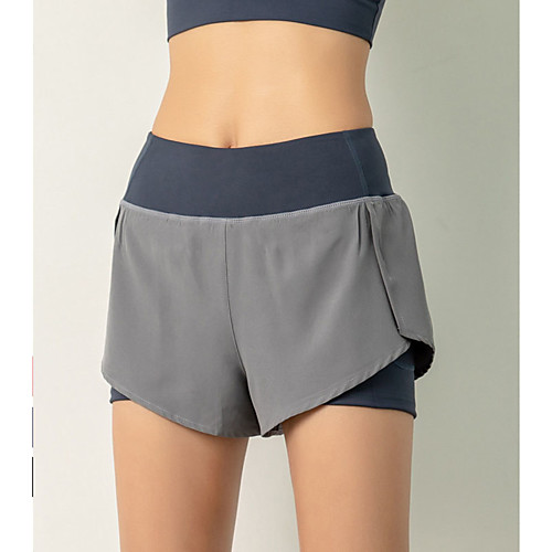

Women's High Waist Running Shorts Yoga Pants Yoga Skirt 2 in 1 Side Pockets Shorts Leggings Bottoms Butt Lift Quick Dry Stripes Heart Solid Color Black Grey Pale Pink Spandex Yoga Fitness Gym Workout