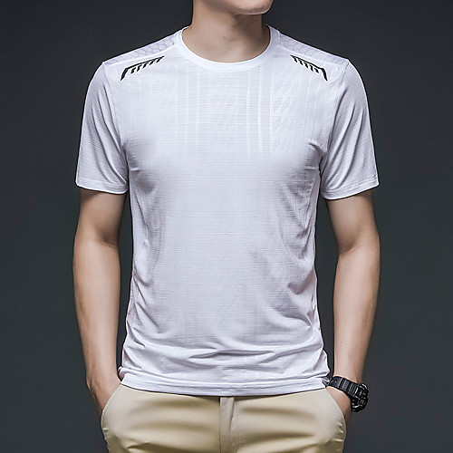 

Men's T shirt Hiking Tee shirt Short Sleeve Tee Tshirt Top Outdoor Quick Dry Lightweight Breathable Sweat wicking Autumn / Fall Spring Elastane White Black Blue Fishing Climbing Running