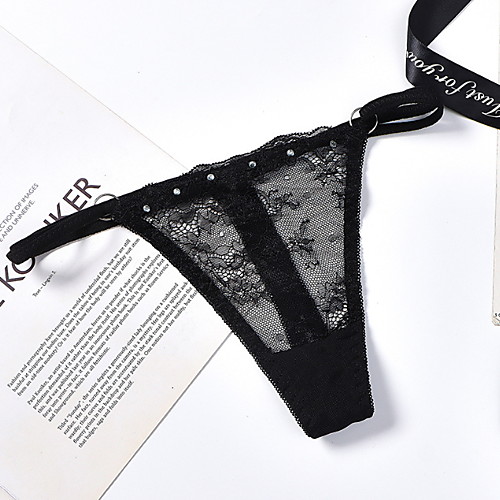 

Women's 1 Piece Beaded / Lace G-strings & Thongs Panties Low Waist White Black Blue One-Size