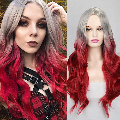 

Synthetic Wig Deep Wave Middle Part Wig Medium Length A1 Synthetic Hair Women's Cosplay Party Fashion Red Dark Gray