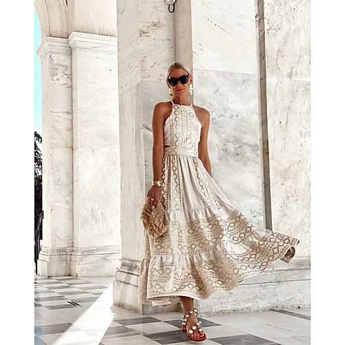

2021 new summer fashion slim long halter round neck sleeveless dress