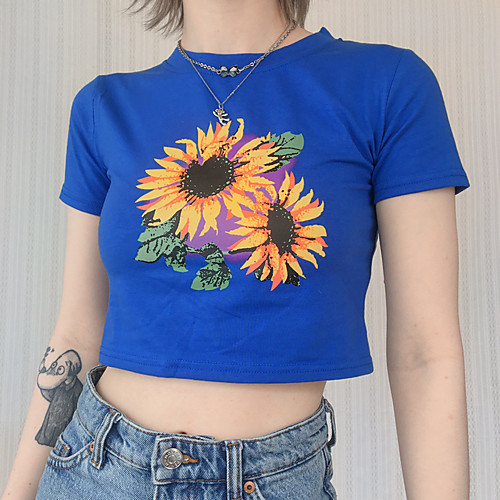 

Women's Crop Top Tee / T-shirt Crop Top Crew Neck Sunflower Sport Athleisure T Shirt Top Short Sleeves Breathable Soft Comfortable Everyday Use Casual Daily Outdoor Exercising / Summer