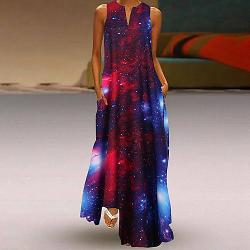 

Women's Swing Dress Maxi long Dress Black Blue Red Sleeveless Print Print Summer V Neck Casual 2021 S M L XL XXL 3XL 4XL 5XL