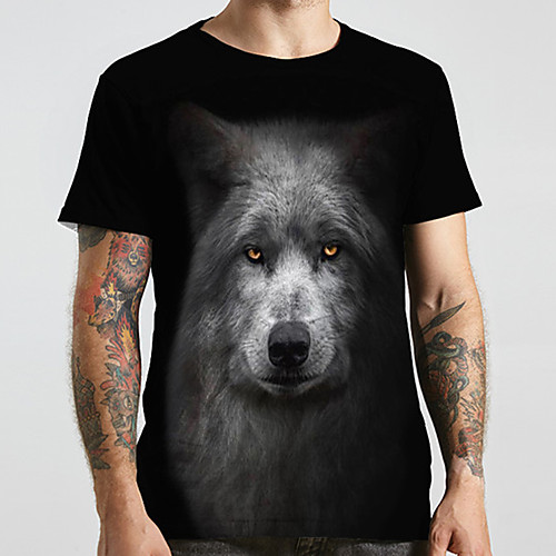 

Men's Unisex Tee T shirt 3D Print Graphic Prints Wolf Plus Size Print Short Sleeve Casual Tops Basic Designer Big and Tall Black