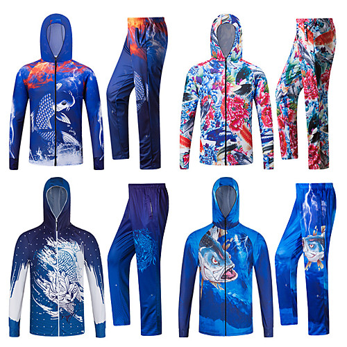 

Men's Hoodie Jacket Fishing Pants Outdoor Quick Dry Lightweight Breathable Sweat-Wicking Clothing Suit Spring Summer Fishing Camping & Hiking Cycling / Bike Multi color Blue / Black Red / Long Sleeve