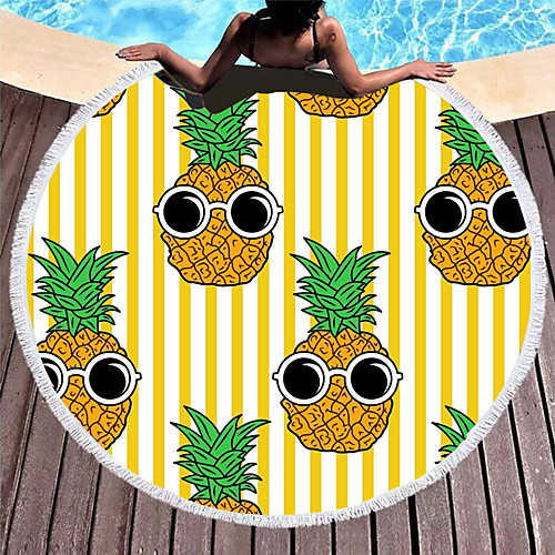 

amazon ins explosion round beach towel with tassel microfiber 3d digital printing colorful pineapple