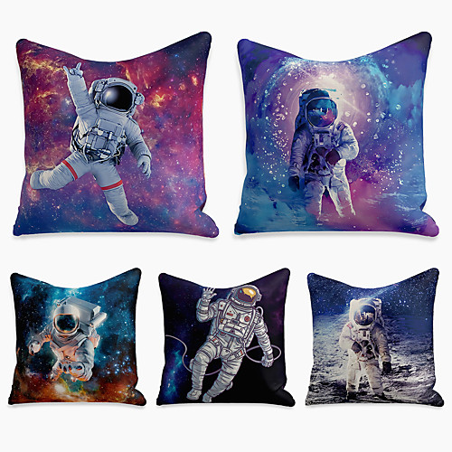 

Cushion Cover 5PC Linen Soft Decorative Square Throw Pillow Cover Cushion Case Pillowcase for Sofa Bedroom 45 x 45 cm (18 x 18 Inch) Superior Quality Machine Washable Astronaut