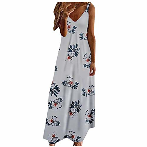 

luday women summer long dresses casual sleeveless v neck spaghetti strap beach maxi dress