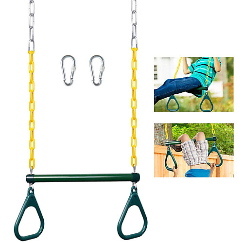 

Trapeze Swing Bar Rings 17 Inch Trapeze Bar for Swing Set Gym Rings Swing Set Heavy Duty Chain Swing Set Accessories with Locking Carabiners Swing Chains 47 Inch