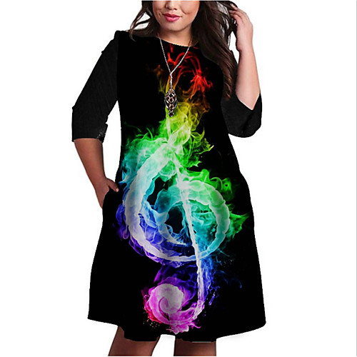 

Women's Plus Size Dresses Shift Dress Knee Length Dress 3/4 Length Sleeve Color Gradient Graphic Print Basic Fall Black XL XXL 3XL 4XL 5XL / Holiday