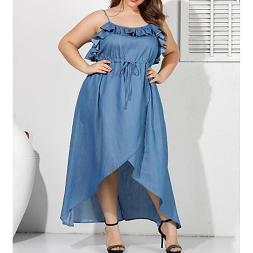 

Women's Plus Size Dresses Denim Dress Maxi long Dress Plain Drawstring XL XXL XXXL / Holiday