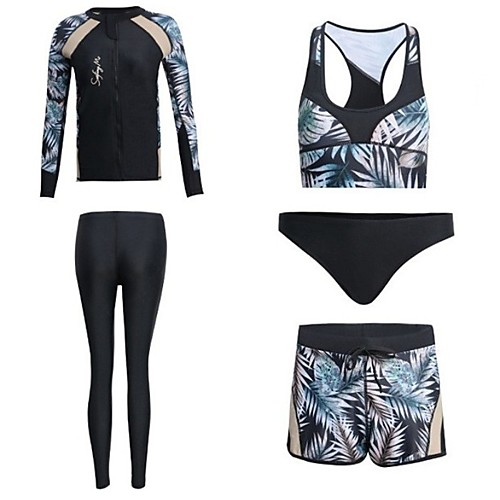 

Women's Rash Guard Dive Skin Suit Nylon Diving Suit UV Sun Protection Anatomic Design Quick Dry Full Body Front Zip 5-Piece - Diving Surfing Snorkeling Floral / Botanical Autumn / Fall Spring Summer