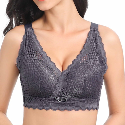 

Women's Push-up 3/4 Cup Bra Lace Plus Size Black Red Lavender