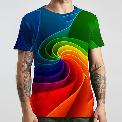 

Men's Unisex Tee T shirt 3D Print Graphic Prints Geometry Plus Size Print Short Sleeve Casual Tops Basic Designer Big and Tall Rainbow