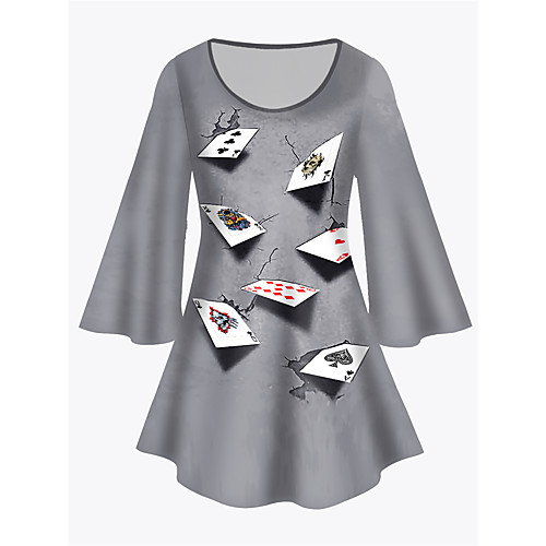 

Women's Plus Size Print Graphic Tunic Large Size Crewneck 3/4 Length Sleeve Basic Tops XL XXL 3XL Gray Big Size