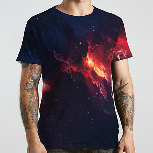 

Men's Unisex Tee T shirt 3D Print Galaxy Graphic Prints Plus Size Print Short Sleeve Casual Tops Basic Designer Big and Tall Black