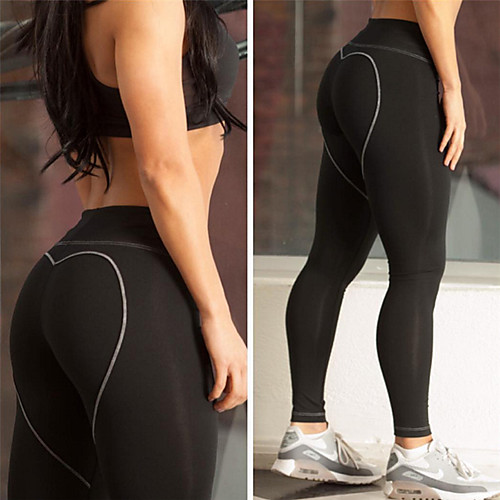 

Women's High Waist Running Tights Leggings Yoga Pants Jogger Pants Elastic Waistband Cropped Leggings Tights Leggings Tummy Control Butt Lift Quick Dry Heart Solid Color Black Yoga Fitness Gym Workout