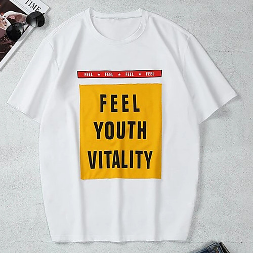 

Men's Unisex Tee T shirt Hot Stamping Text Graphic Prints Plus Size Print Short Sleeve Casual Tops 100% Cotton Basic Designer Big and Tall White