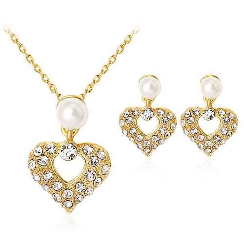 

Women's Jewelry Set Bridal Jewelry Sets 3D Heart Precious Fashion Imitation Pearl Gold Plated Earrings Jewelry Gold For Christmas Wedding Party Evening Gift Formal 1 set