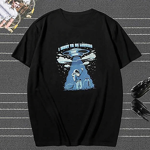 

Men's Tee T shirt Hot Stamping Graphic Prints Astronaut Print Short Sleeve Casual Tops 100% Cotton Basic Designer Big and Tall Black