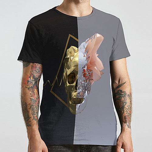 

Men's Unisex Tee T shirt 3D Print Graphic Prints Skull Plus Size Print Short Sleeve Casual Tops Fashion Designer Big and Tall Gray