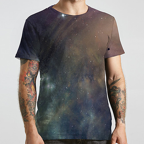 

Men's Unisex Tee T shirt 3D Print Galaxy Graphic Prints Plus Size Print Short Sleeve Casual Tops Basic Designer Big and Tall Brown