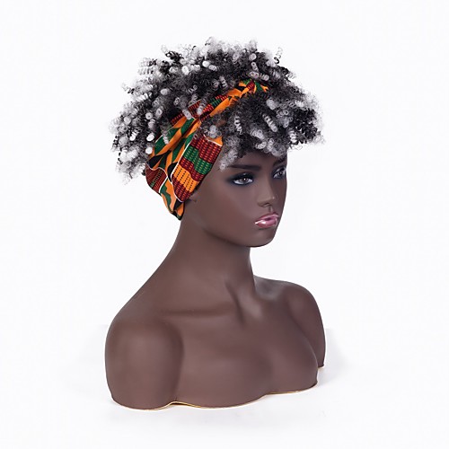 

african cross-border turban wig fashion black gradient white fluffy short curly hair chemical fiber headgear