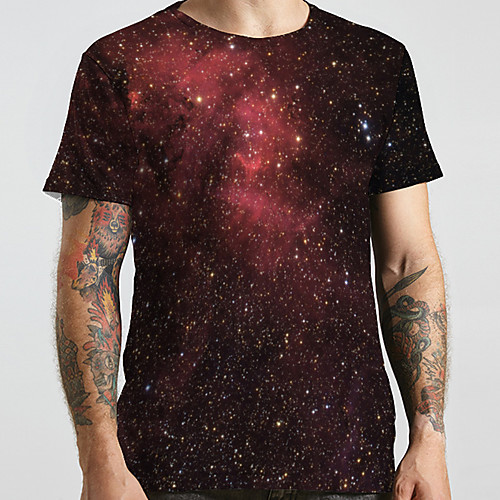 

Men's Unisex Tee T shirt 3D Print Galaxy Graphic Prints Plus Size Print Short Sleeve Casual Tops Basic Designer Big and Tall Black / Red